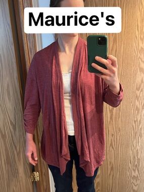 Maurices Draped Open Cardigan - earthy Rose, light burgundy Red. one size